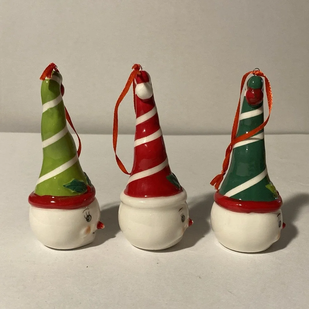 Set of 3 Johanna Parker Christmas  Ceramic Snowmen Ornaments Holiday Snowman